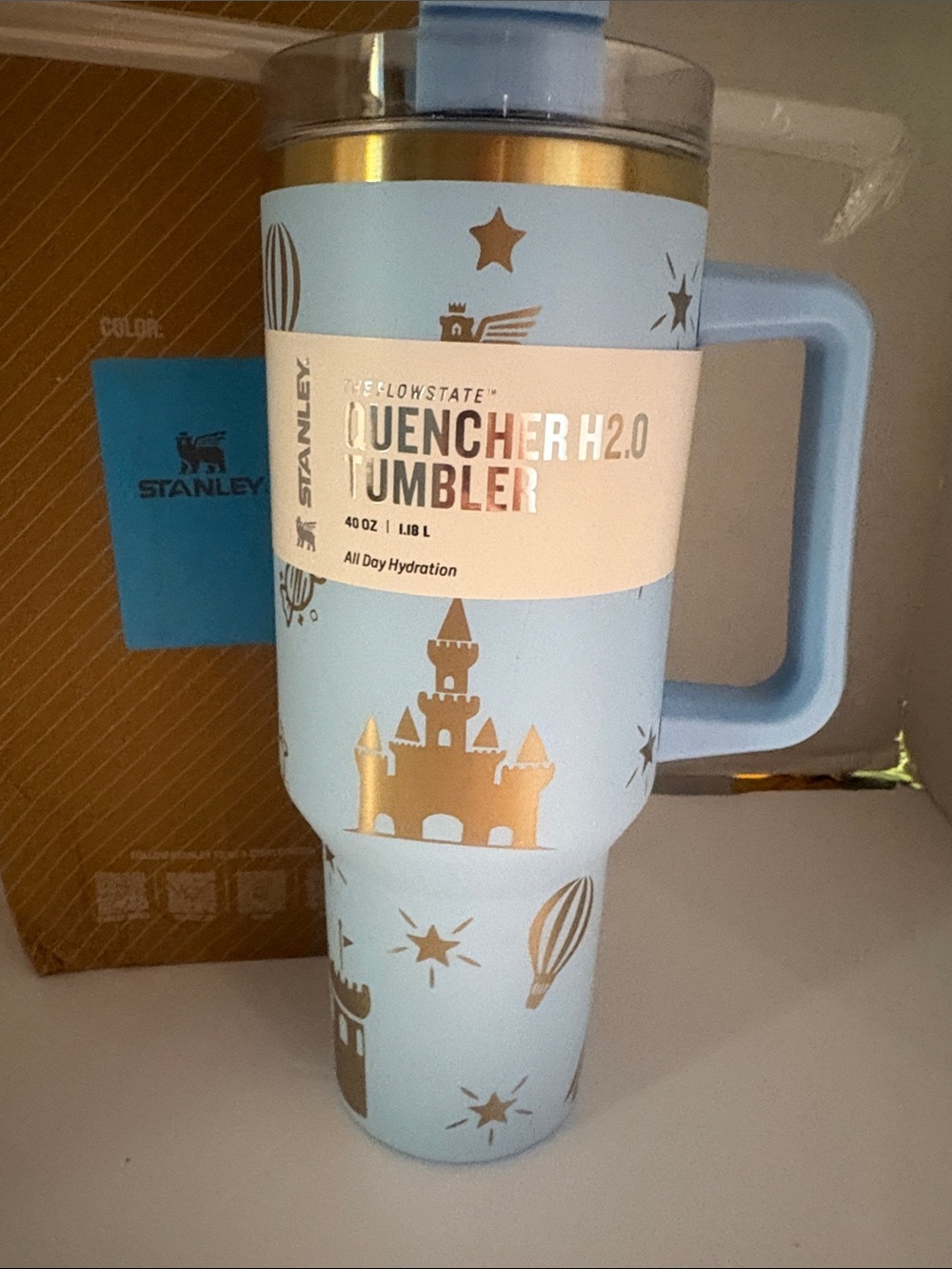 Disney Stanley Quencher H2.0 Tumbler - Light Blue with Gold Accents